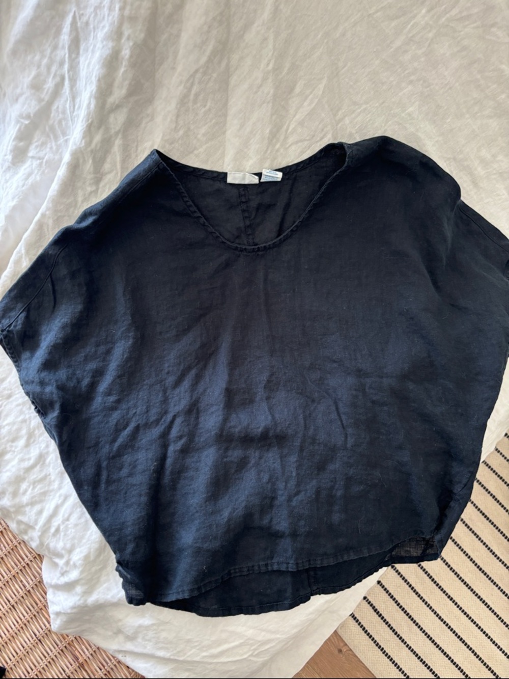 Black Women's Linen Short Sleeve Top